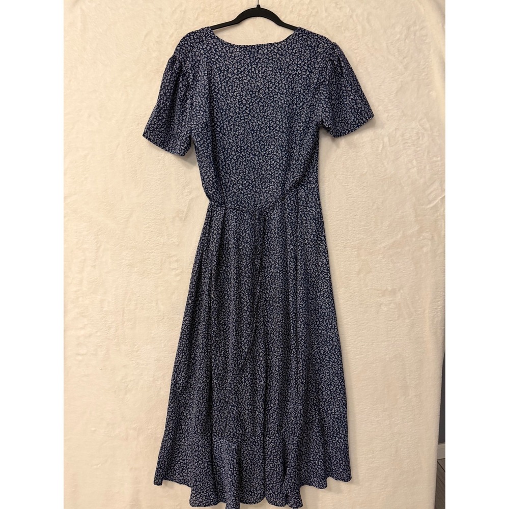 PRETTYGARDEN XL Navy Blue Floral Wrap Maxi Dress Short Sleeve High Low Ruffle XL